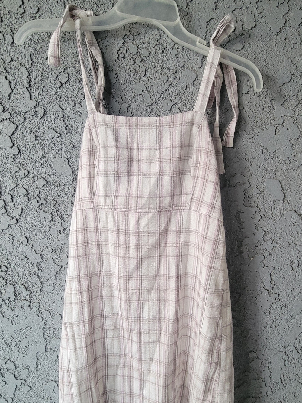 Hollister Light Pink Plaid Tie-Shoulder Midi Dress